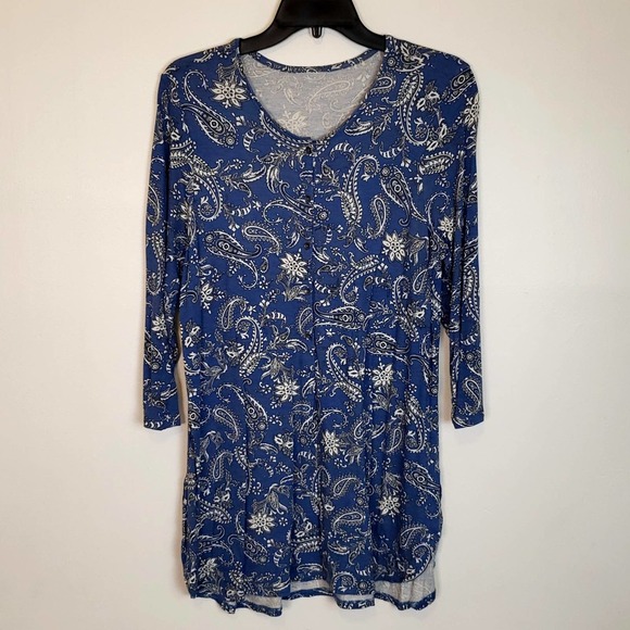 Pair of 2 Blue Patterned 3/4 sleeve knit tops size M/L - Picture 1 of 10
